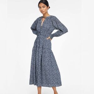 LACAUSA Size S Dama Dress  Blue Magic Mushroom Keyhole Tie Neck Drawstring Waist